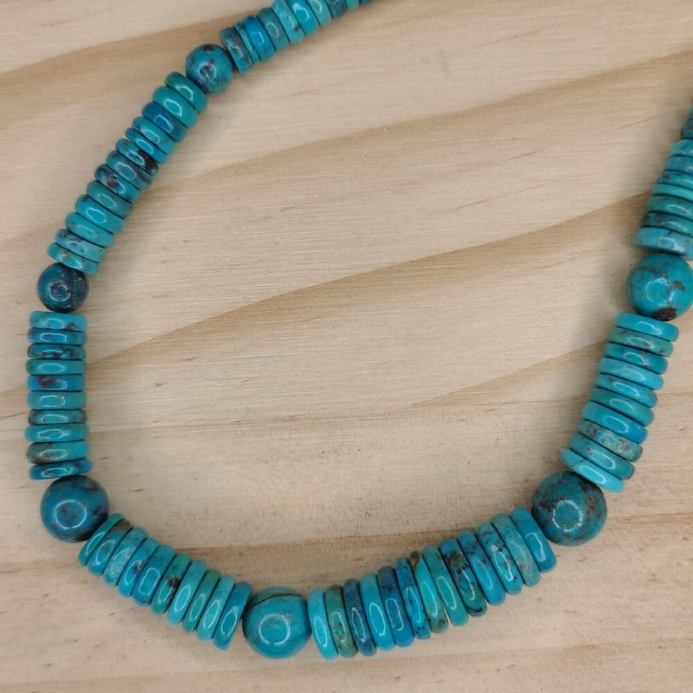 Jay King DTR Graduated Turquoise Disks Sterling Silver Necklace 18-21" - Picture 3 of 7